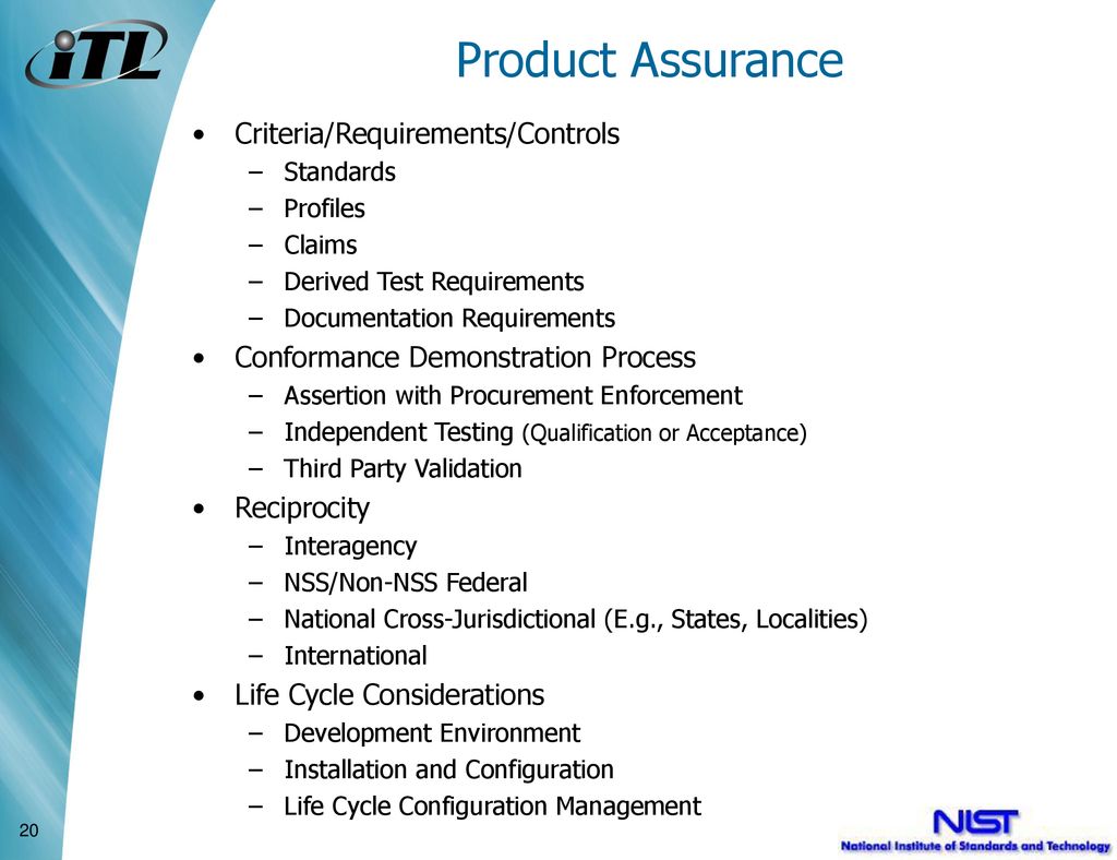 Product Assurance Criteria/Requirements/Controls
