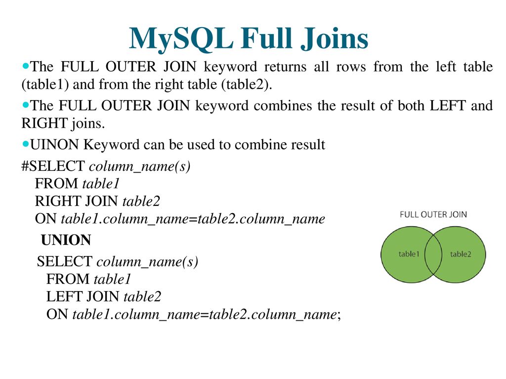Return join. MYSQL join. Full join MYSQL. MYSQL Outer join. MYSQL Full join не работает.