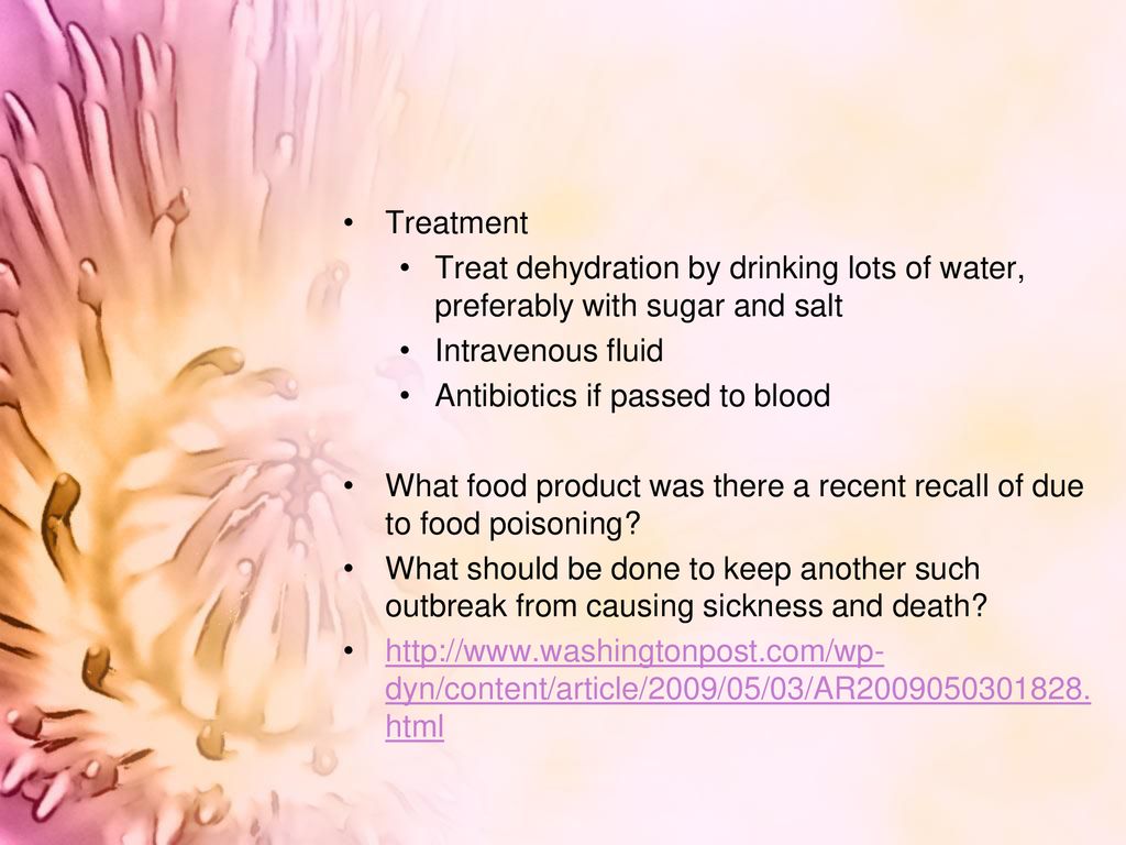 Treatment Treat dehydration by drinking lots of water, preferably with sugar and salt. Intravenous fluid.