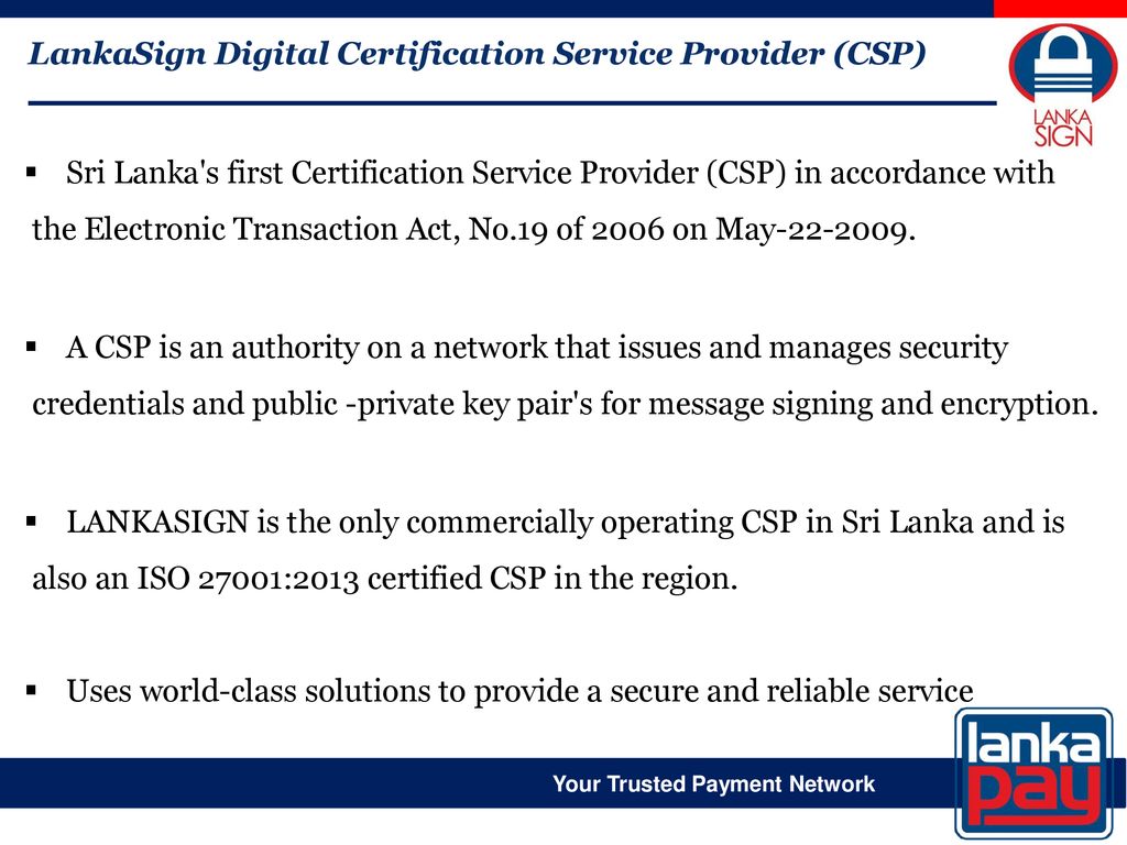 LankaSign Digital Certification Service Provider (CSP)