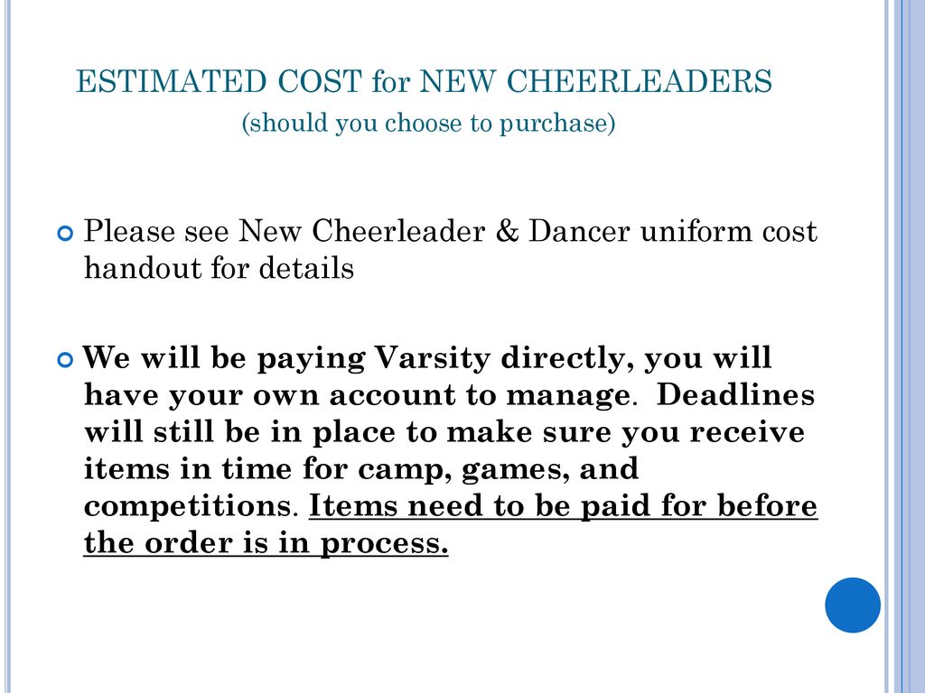 ESTIMATED COST for NEW CHEERLEADERS (should you choose to purchase)
