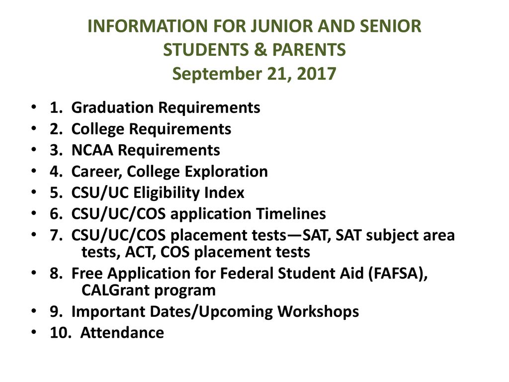 Junior/Senior Parent Night ppt download