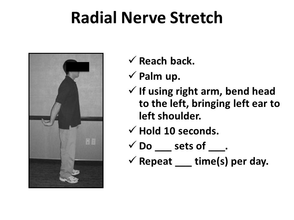 Radial Nerve Stretch Reach back. Palm up.