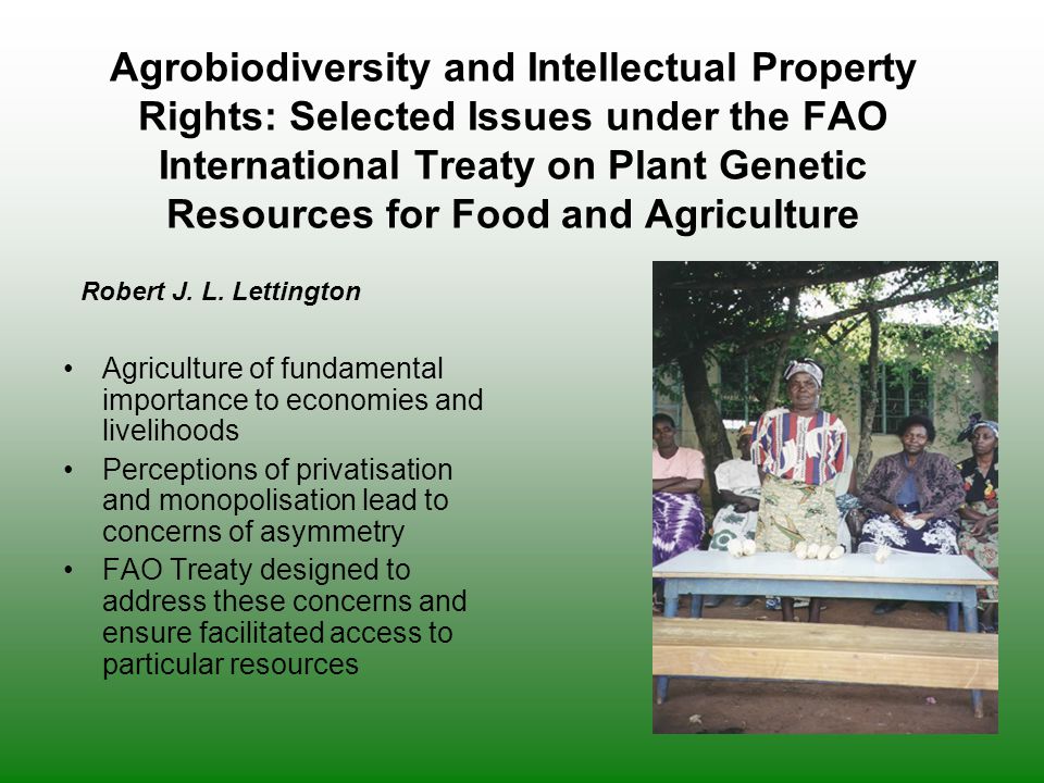 Agrobiodiversity and Intellectual Property Rights: Selected Issues under the FAO International Treaty on Plant Genetic Resources for Food and Agriculture