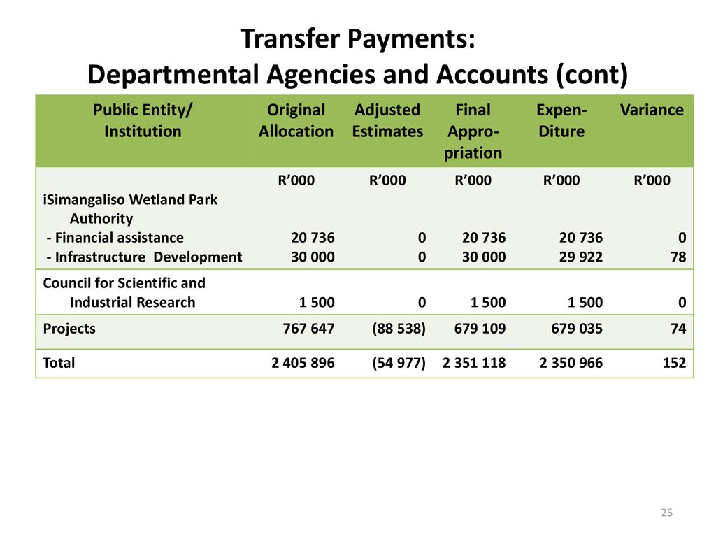 Transfer Payments: Departmental Agencies and Accounts (cont)