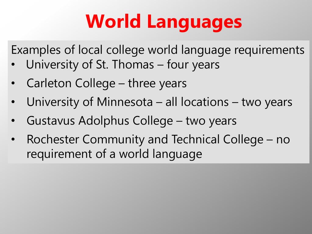 World Languages Examples of local college world language requirements