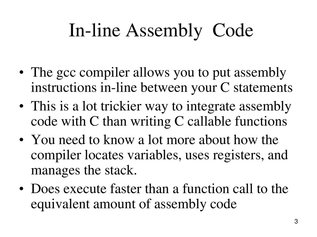 Assembly Language Programming V: In-line Assembly Code - ppt download