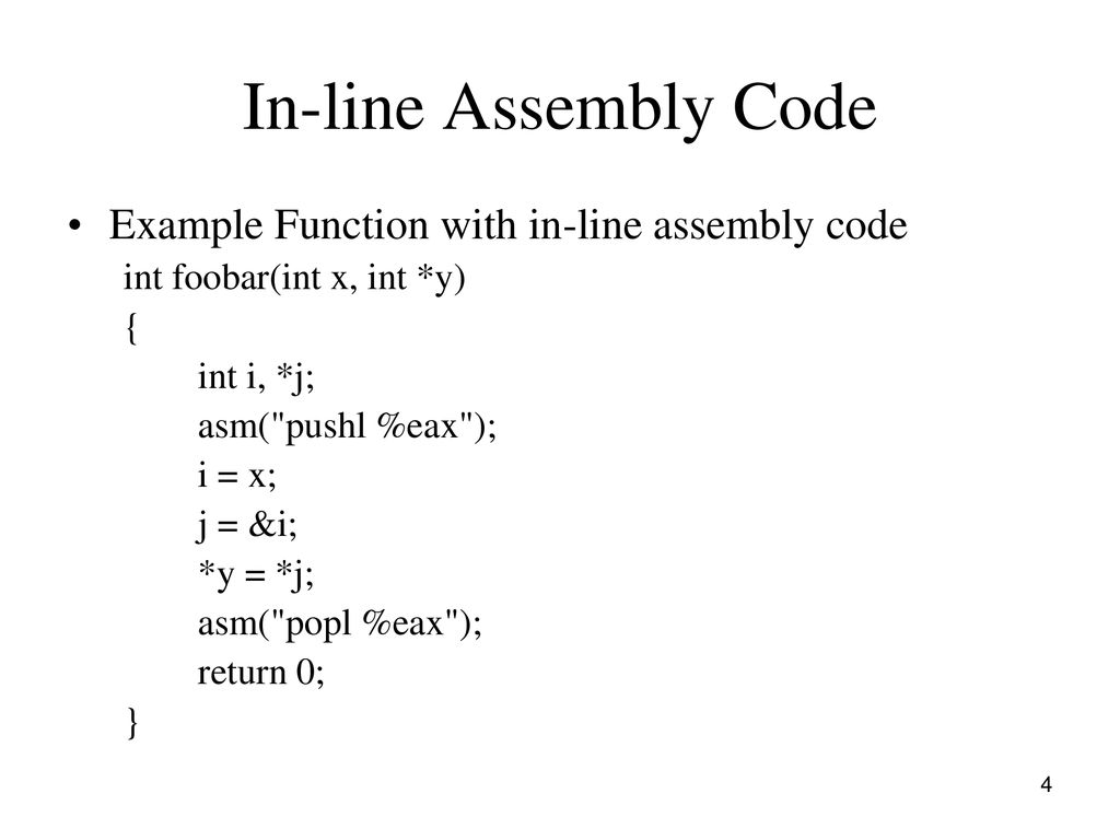 Assembly Language Programming V: In-line Assembly Code - ppt download