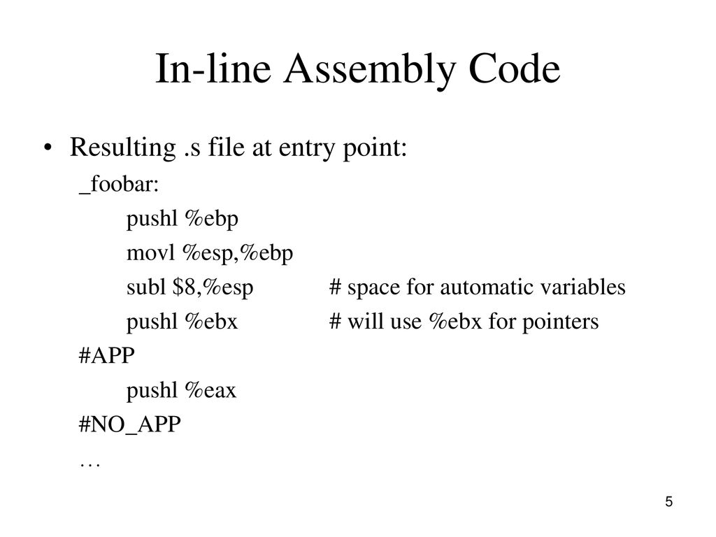 Assembly Language Programming V: In-line Assembly Code - ppt download