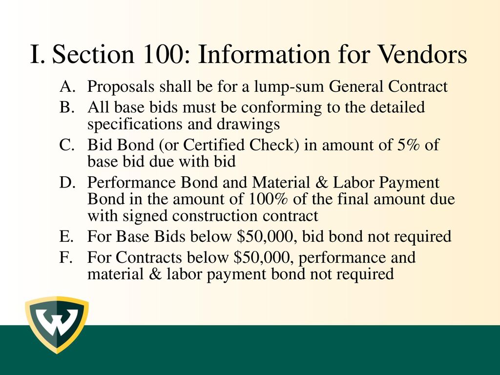 Section 100: Information for Vendors
