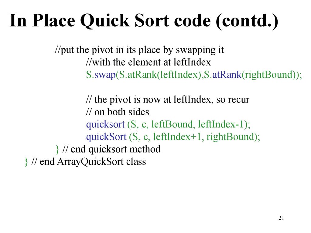 In Place Quick Sort code (contd.)