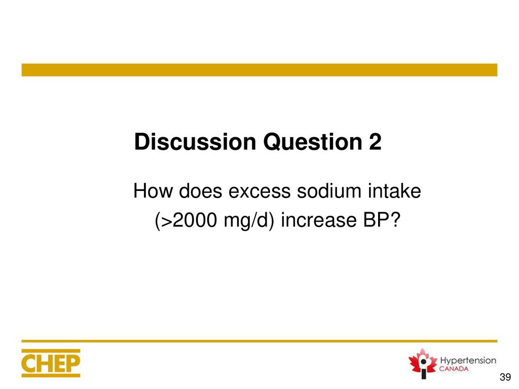 How does excess sodium intake (>2000 mg/d) increase BP