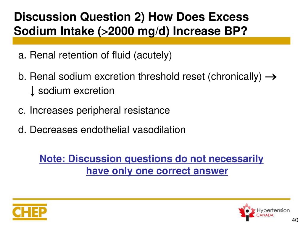 Discussion Question 2) How Does Excess Sodium Intake (2000 mg/d) Increase BP