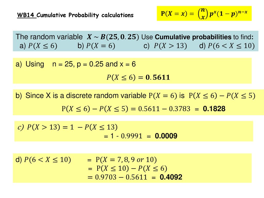 Binomial Distribution Cumulative Probabilities Ppt Download