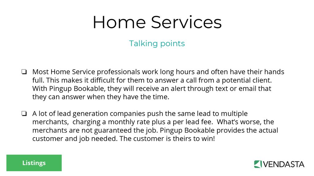 Home Services Talking points