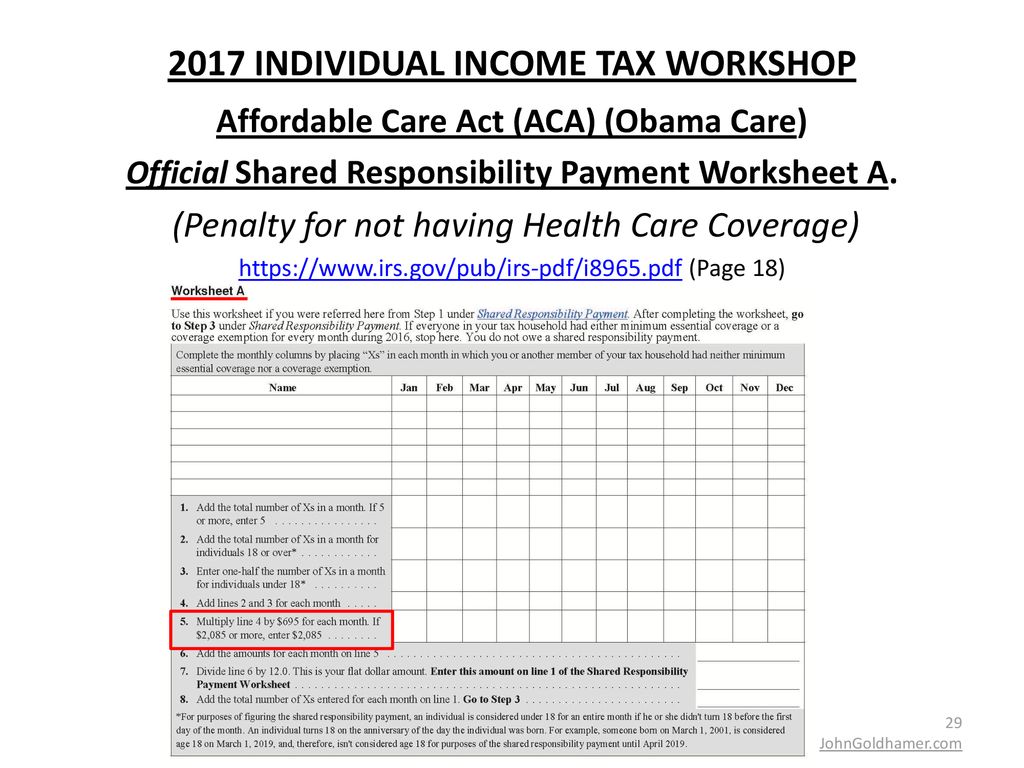 22 INDIVIDUAL INCOME TAX WORKSHOP - ppt download Regarding Affordable Care Act Worksheet