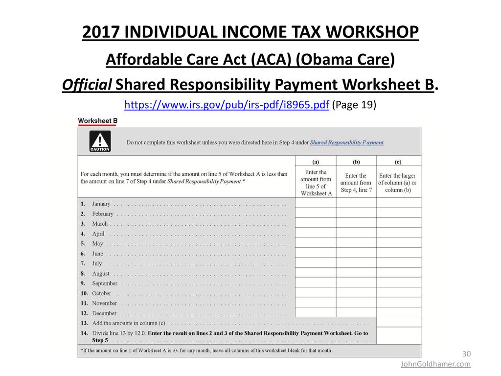 22 INDIVIDUAL INCOME TAX WORKSHOP - ppt download Throughout Affordable Care Act Worksheet