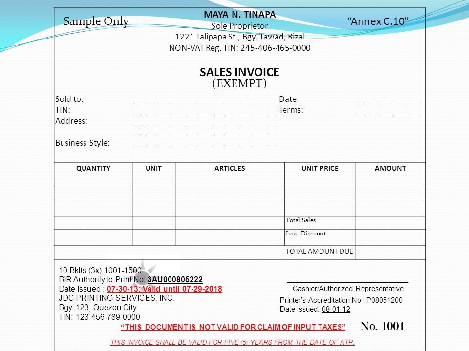 Official Receipt No Sample Only Annex C 1 1 Efg Corporation
