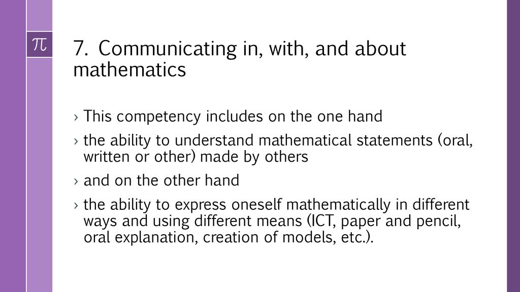 7. Communicating in, with, and about mathematics
