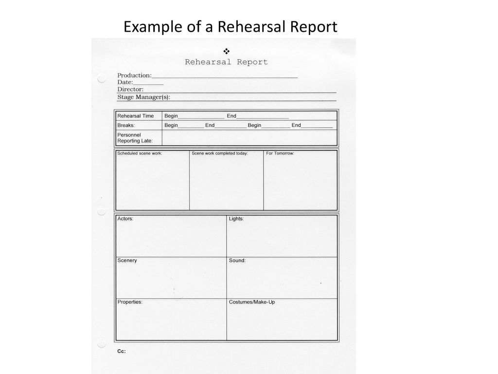 Stage Manager Theatrical Design and Production; Fourth Edition J With Regard To Rehearsal Report Template