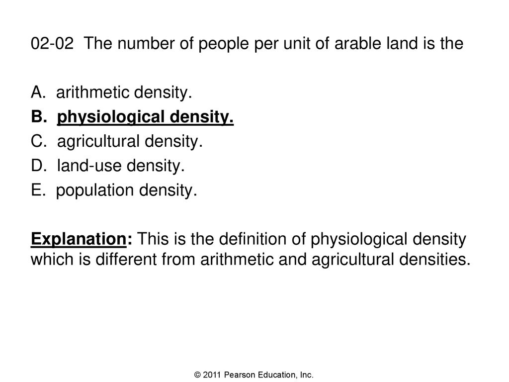 02-02 The number of people per unit of arable land is the