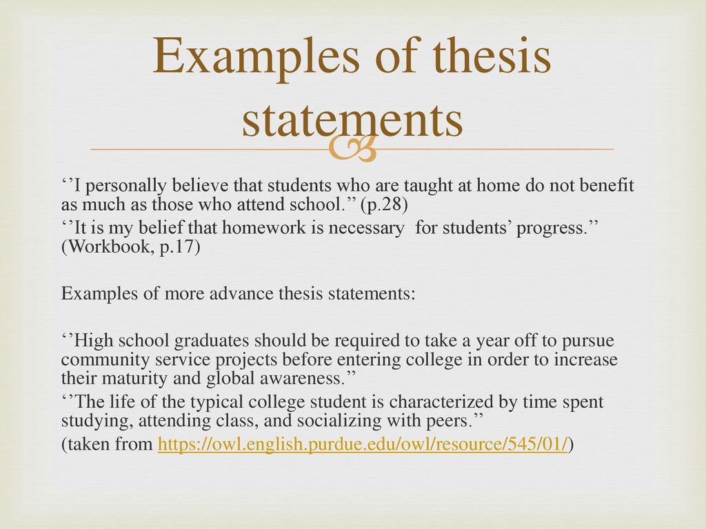 an example of a thesis statement is high school