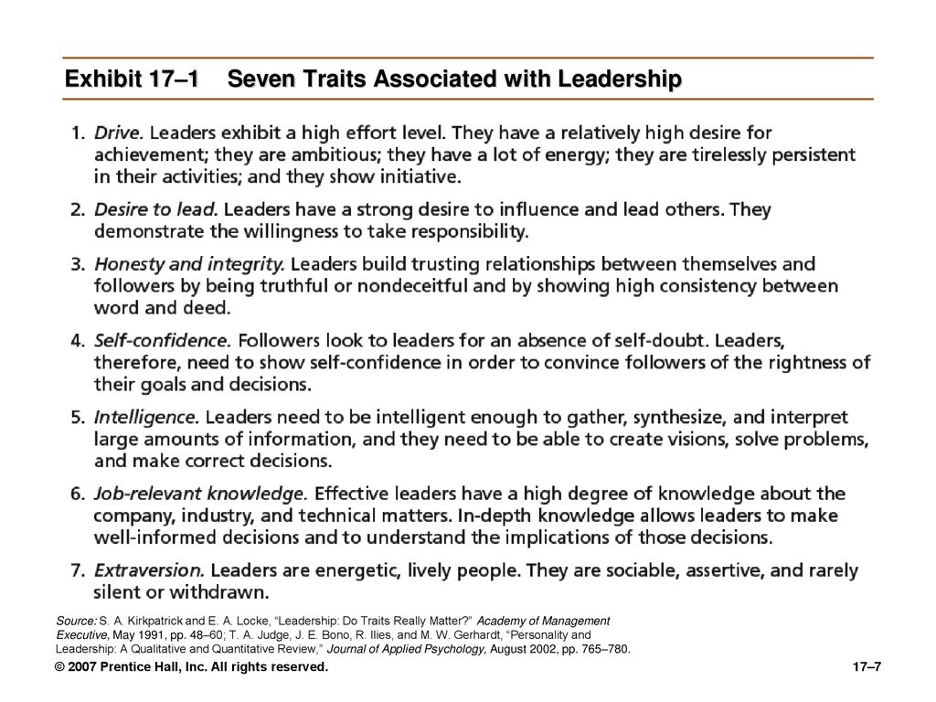 Exhibit 17–1 Seven Traits Associated with Leadership