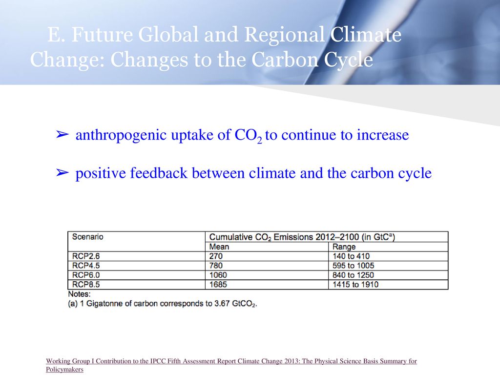 E. Future Global and Regional Climate Change: Changes to the Carbon Cycle
