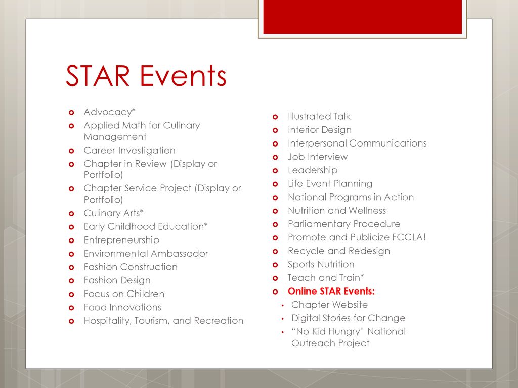 STAR Events Advocacy* Applied Math for Culinary Management