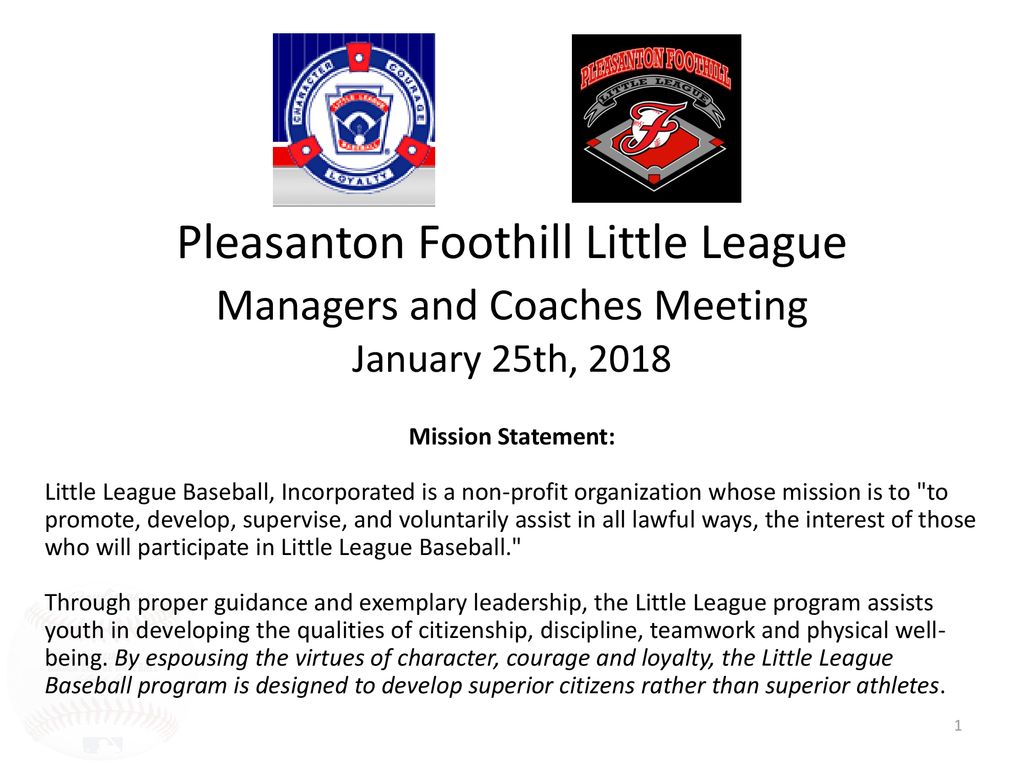 Pleasanton Foothill Little League Managers and Coaches Meeting January 25th, 2018