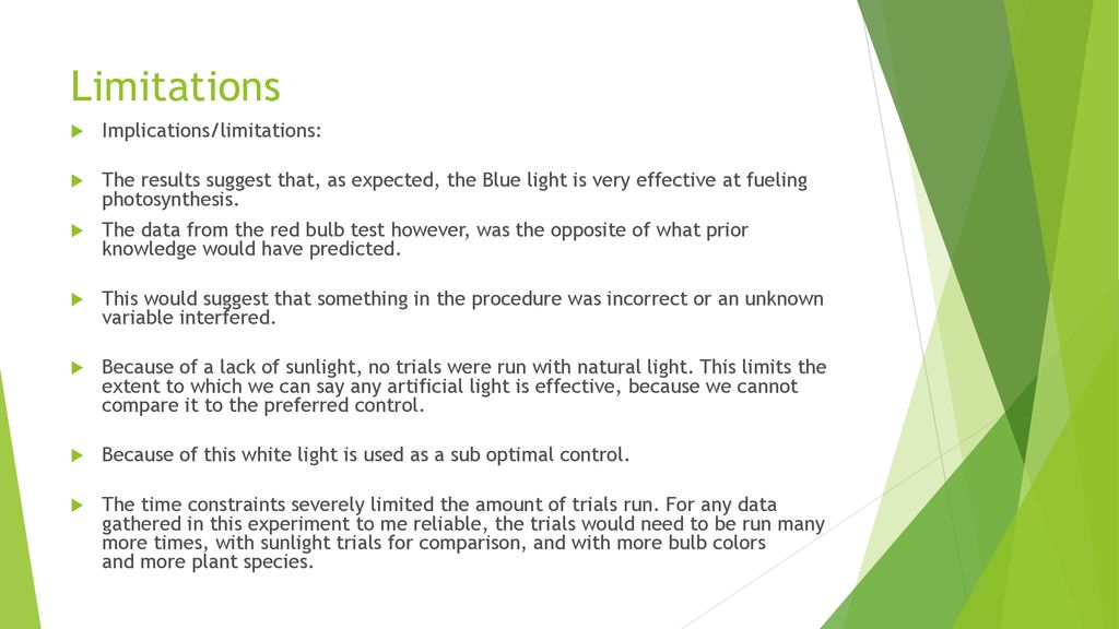 experiment limitations photosynthesis