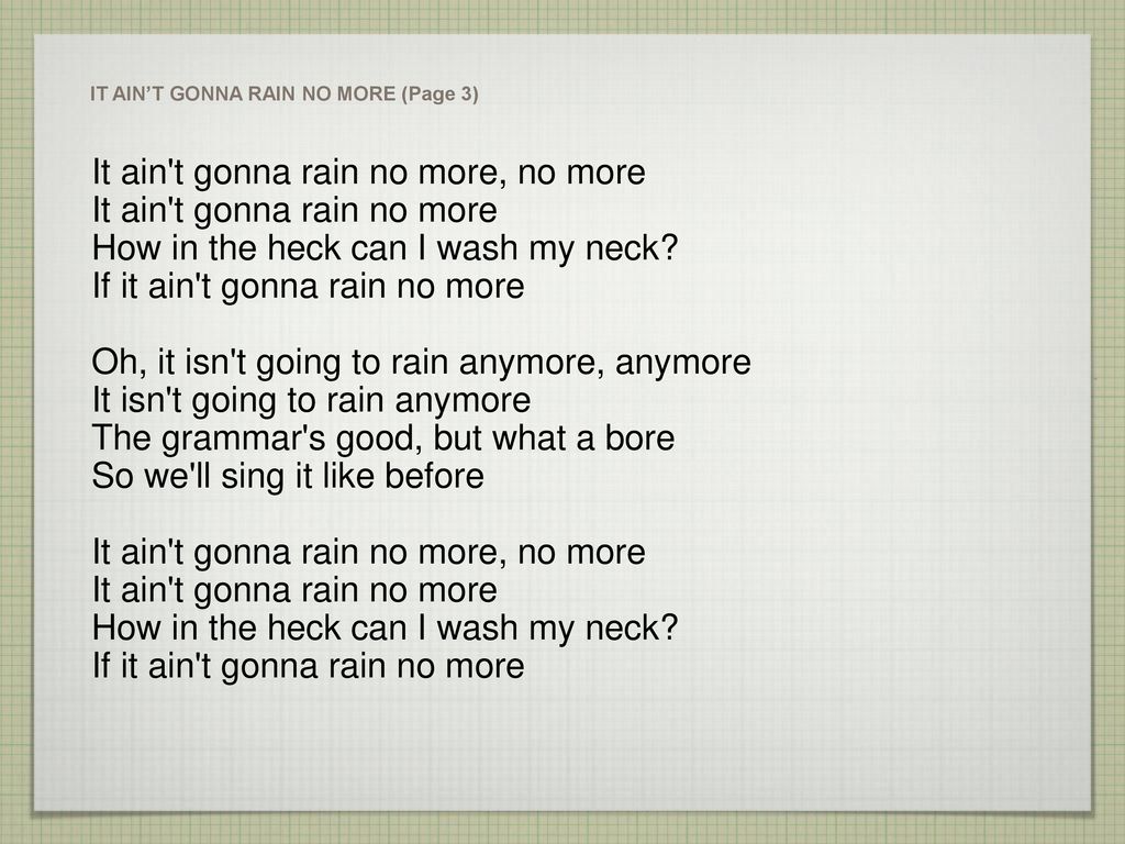 It ain t gonna rain no more ppt download