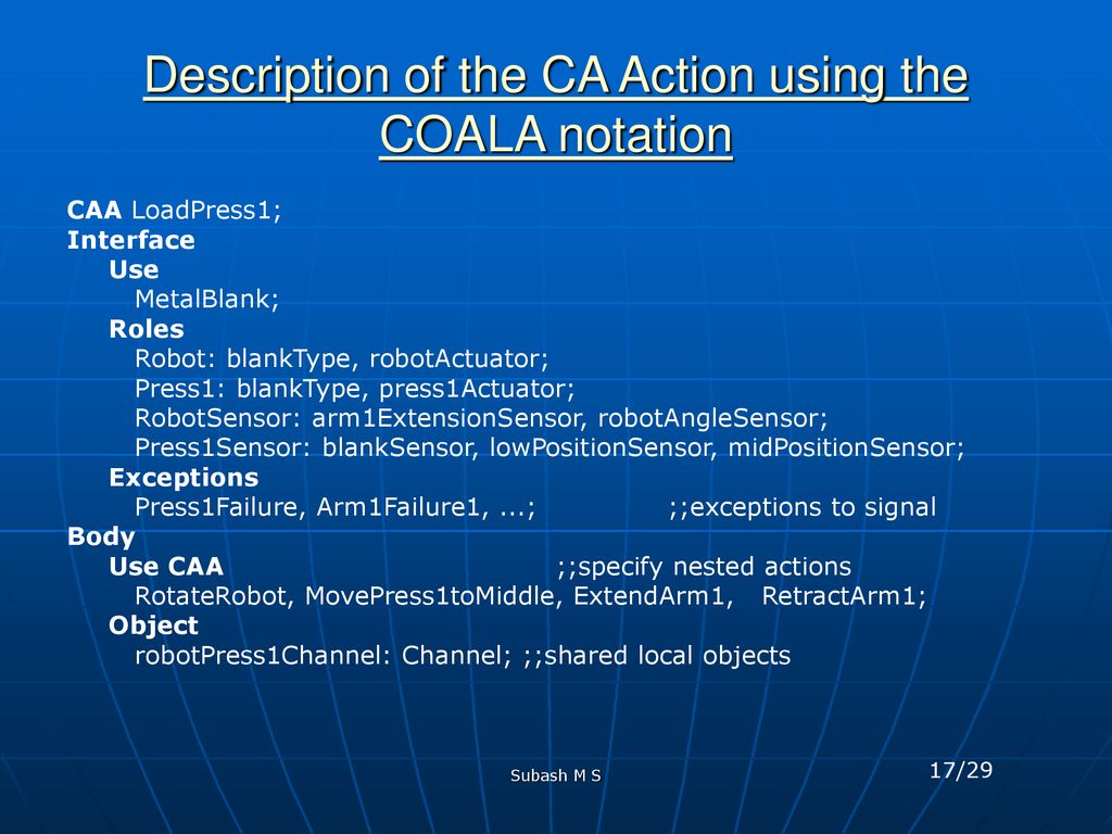 Description of the CA Action using the COALA notation