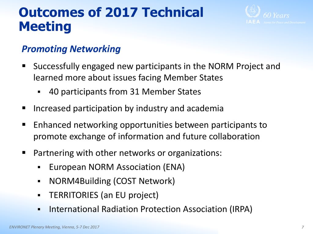 Outcomes of 2017 Technical Meeting