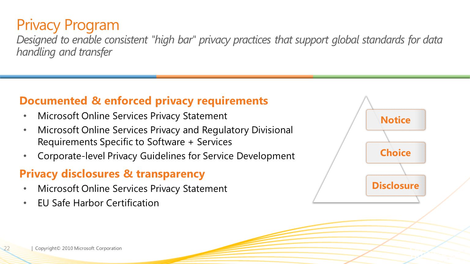 Privacy Program Designed to enable consistent high bar privacy practices that support global standards for data handling and transfer