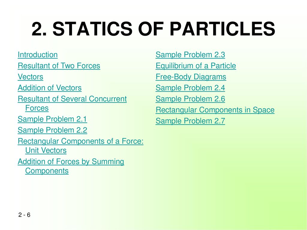 2. STATICS OF PARTICLES Introduction Resultant of Two Forces Vectors