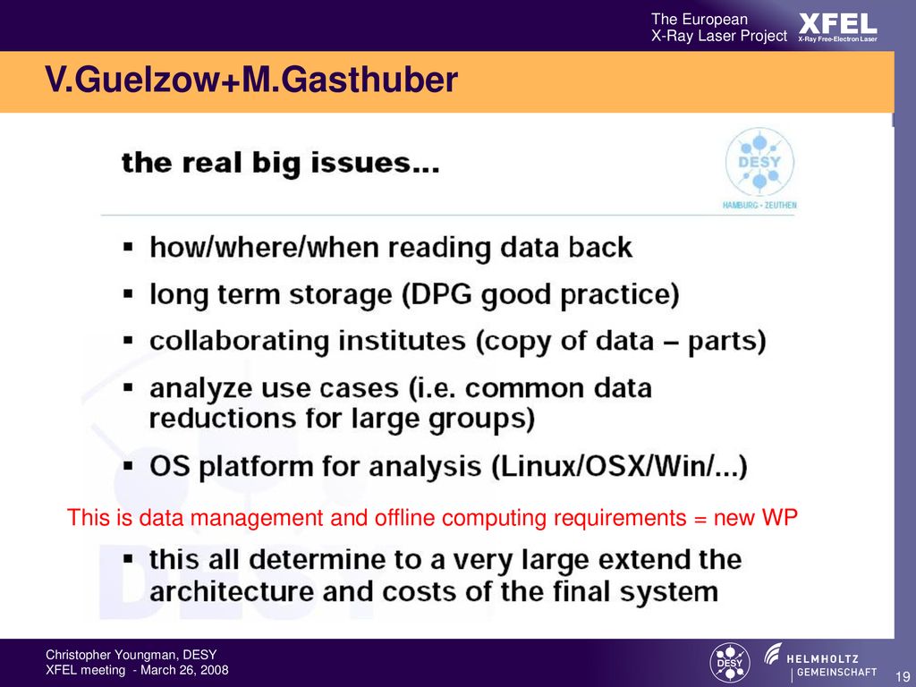V.Guelzow+M.Gasthuber This is data management and offline computing requirements = new WP