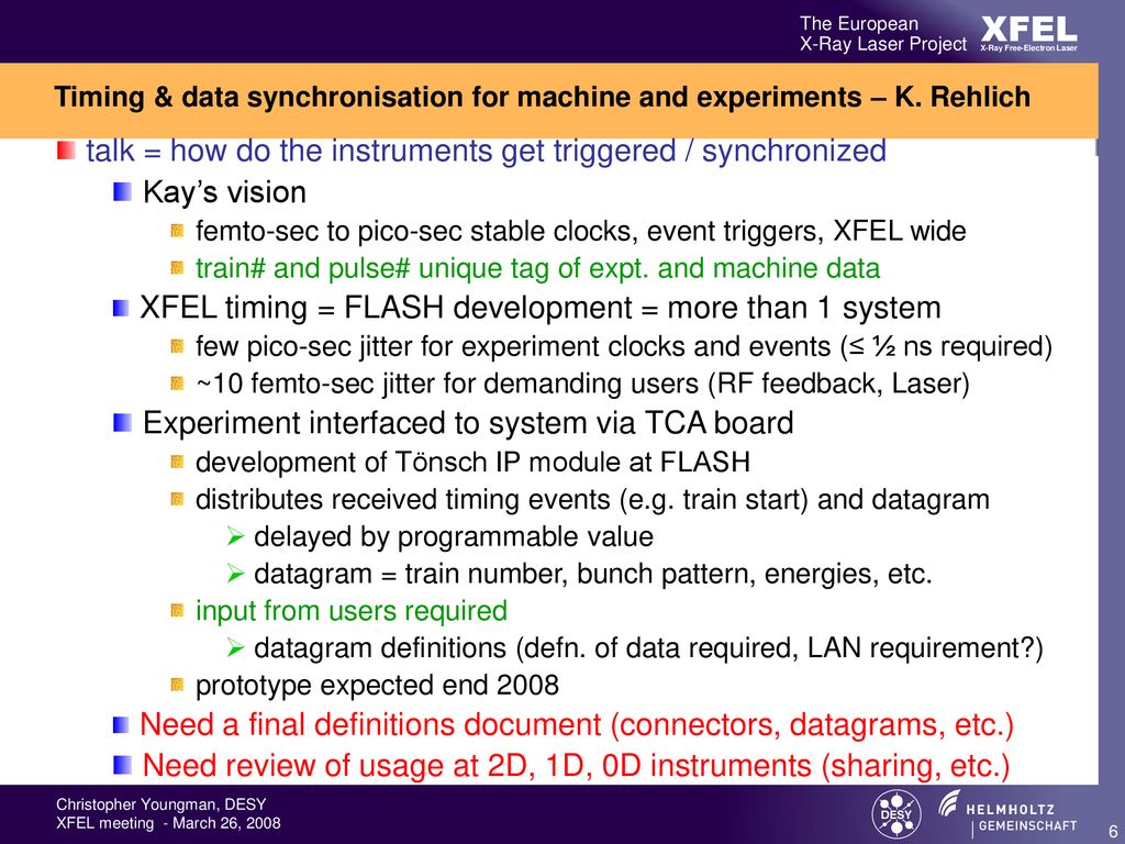 Timing & data synchronisation for machine and experiments – K. Rehlich