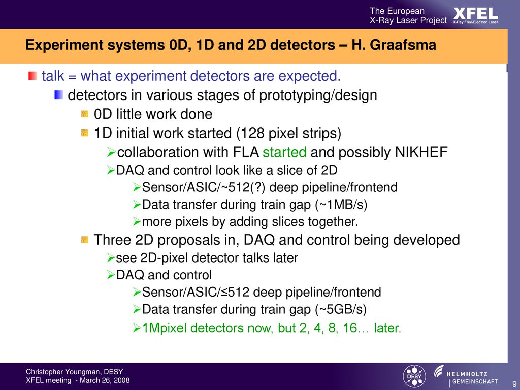 Experiment systems 0D, 1D and 2D detectors – H. Graafsma