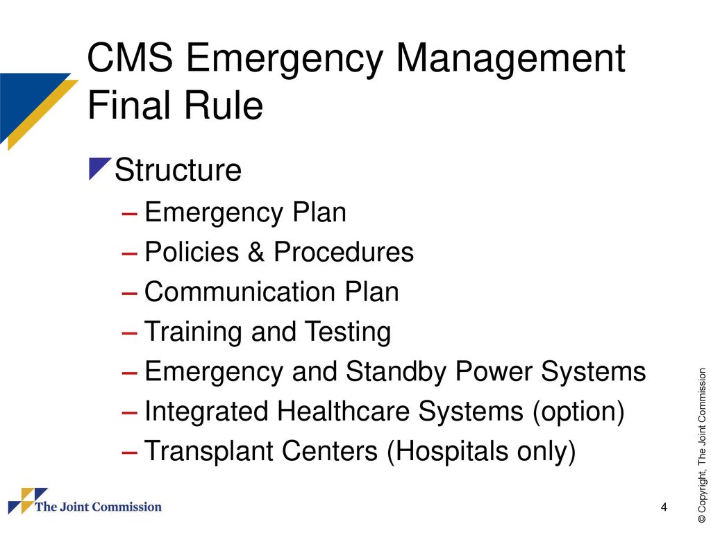 4 elements of emergency preparedness required by the cms final rule