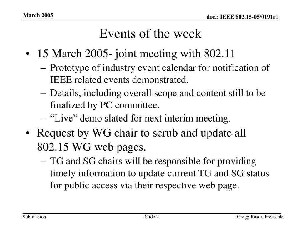 Events of the week 15 March joint meeting with