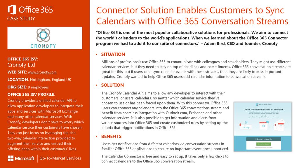 Connector Solution Enables Customers to Sync Calendars with Office 365