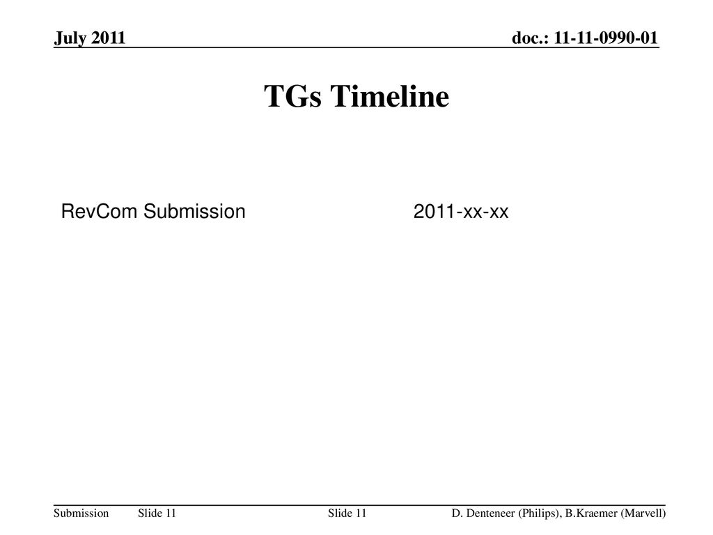 TGs Timeline RevCom Submission 2011-xx-xx July 2011 July 2011