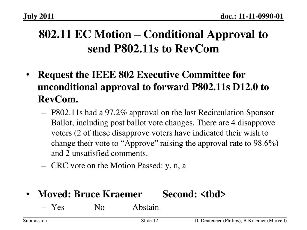 EC Motion – Conditional Approval to send P802.11s to RevCom