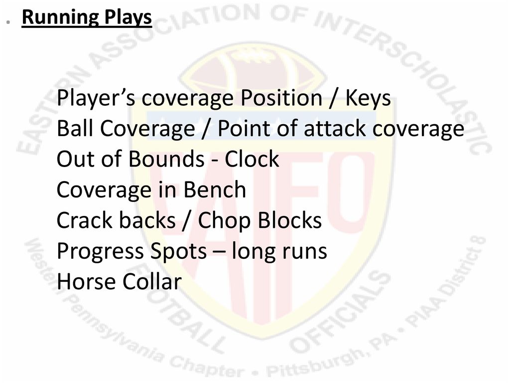 Player’s coverage Position / Keys