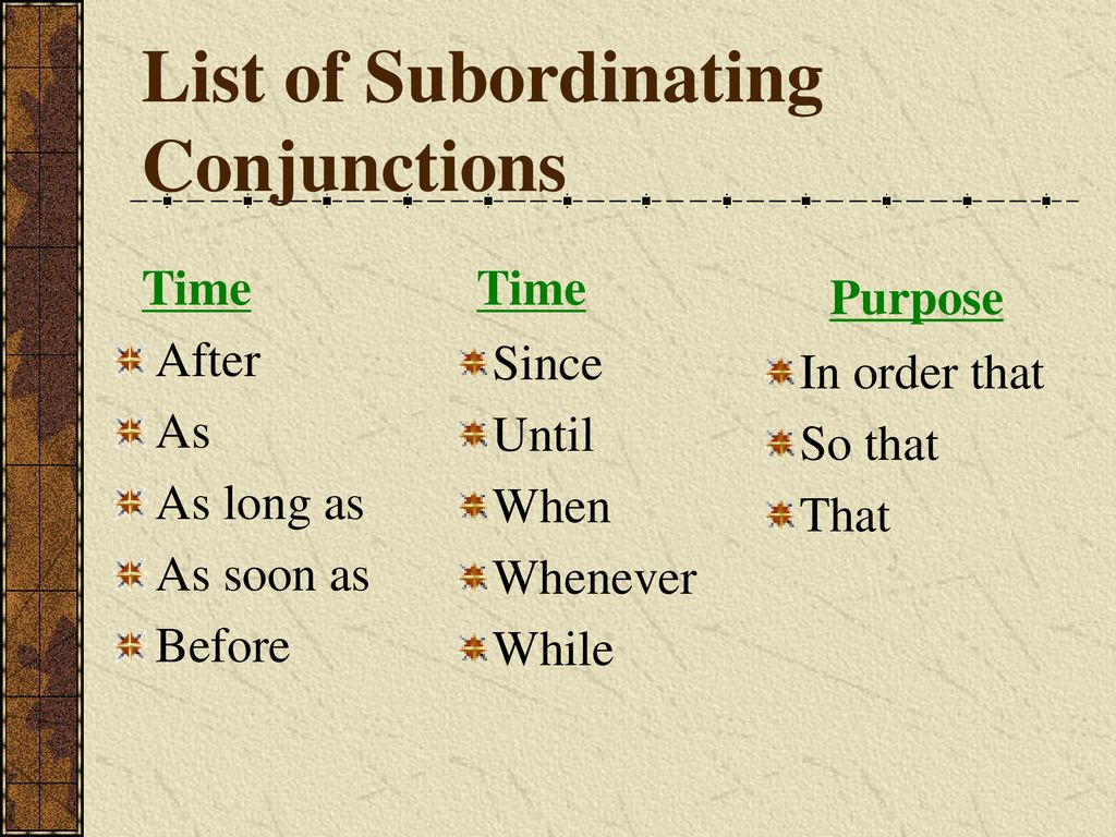 Subordinating conjunctions. Time conjunctions в английском языке. Subordinating conjunctions таблица. Subordinating conjunction list.