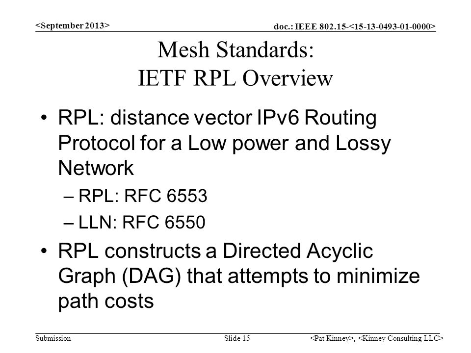 Mesh Standards: IETF RPL Overview