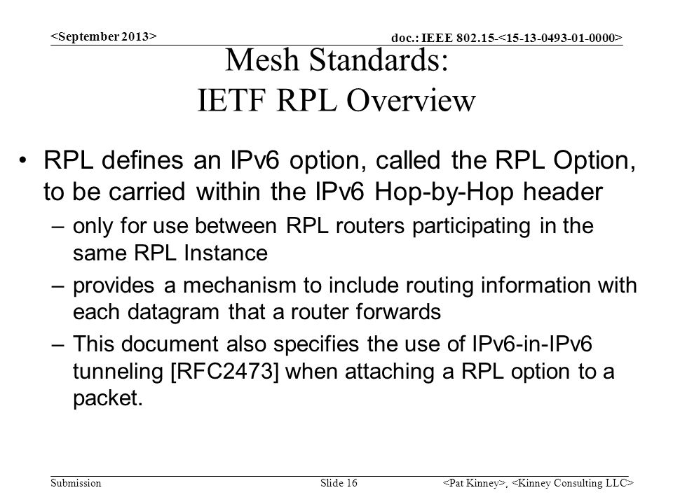Mesh Standards: IETF RPL Overview