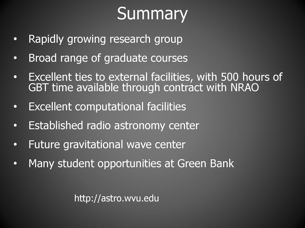 Summary Rapidly growing research group Broad range of graduate courses