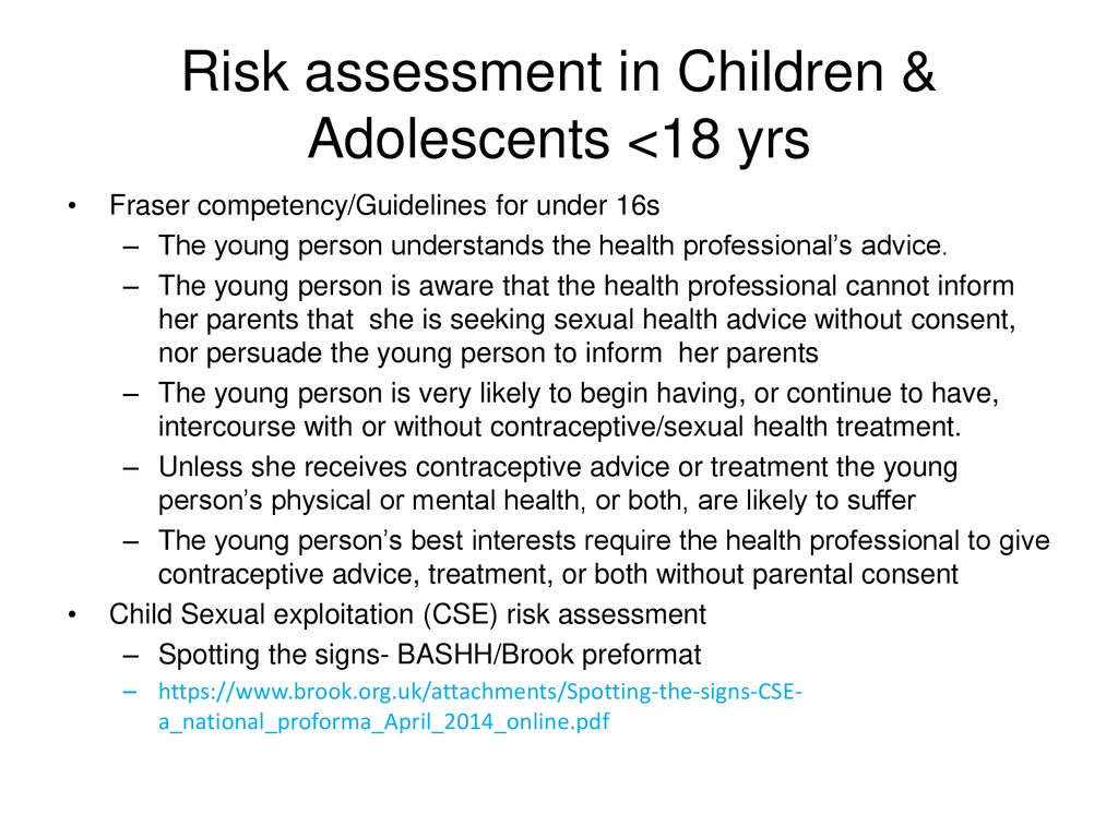 Risk assessment in Children & Adolescents <18 yrs